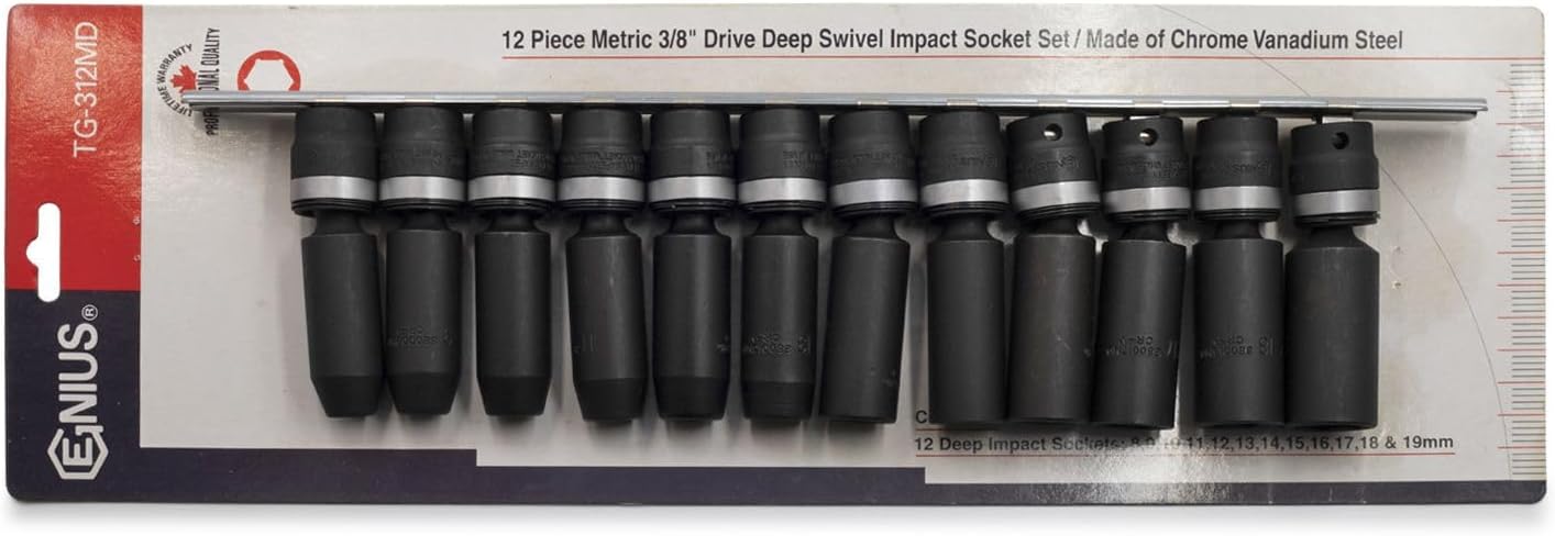 GENIUS TOOLS 12PC 3/8"" Dr. Metric Deep Swivel Impact Socket Set - TG-312MD"