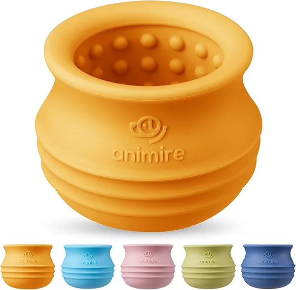 Animire Treat Dispensing Dog Toy, Long-Lasting Interactive Puzzle Toys for Dogs, Stuffable Dog Enrichment Frozen Lick Treat Toy for Boredom, BPA Free Silicone Fetch Catch Chew Toy (Orange,M)