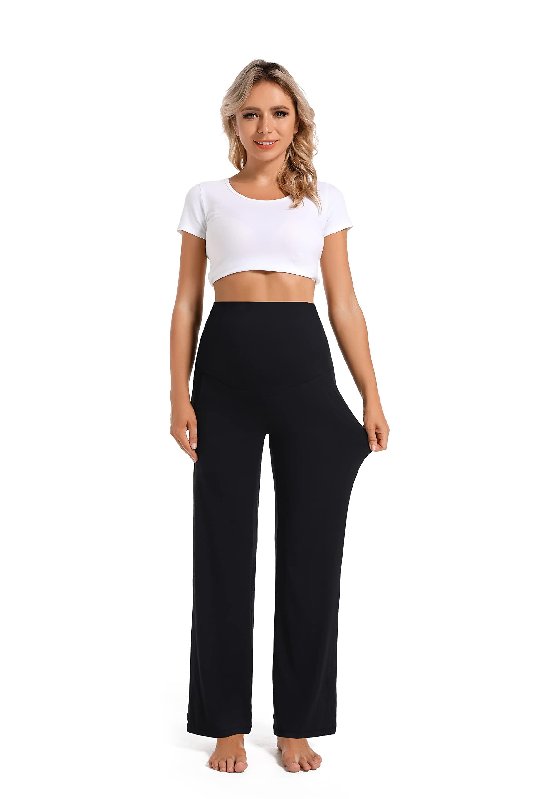 Pantalones De Maternidad para Mujer, Pierna Ancha, Pierna Recta sobre El Abdomen, Pantalones De Embarazo con Bolsillos