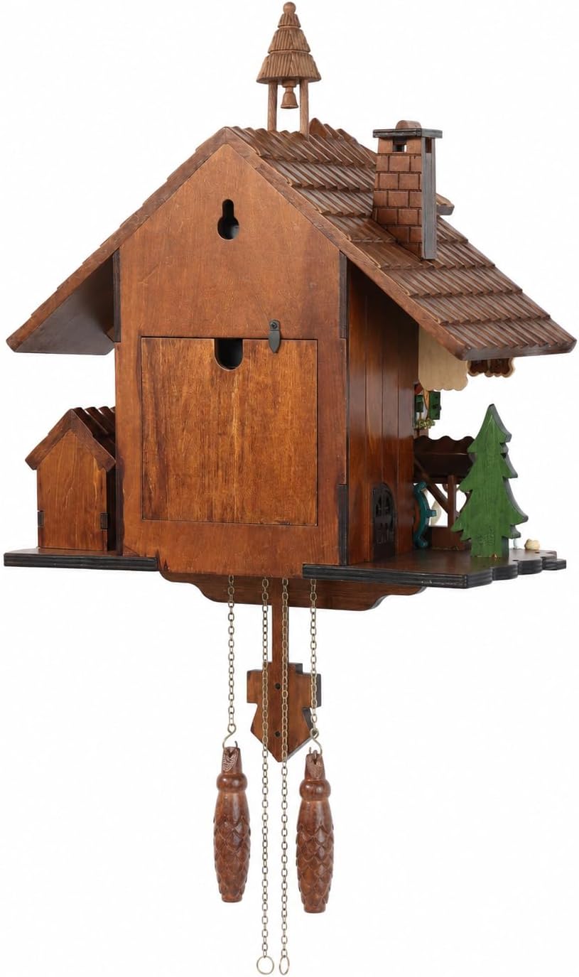 Cuckoo Clock, Black Forest Style Wooden Pendulum Quartz Wall Clock, Volume Control, Night Silent, Gift Package, Professional Service