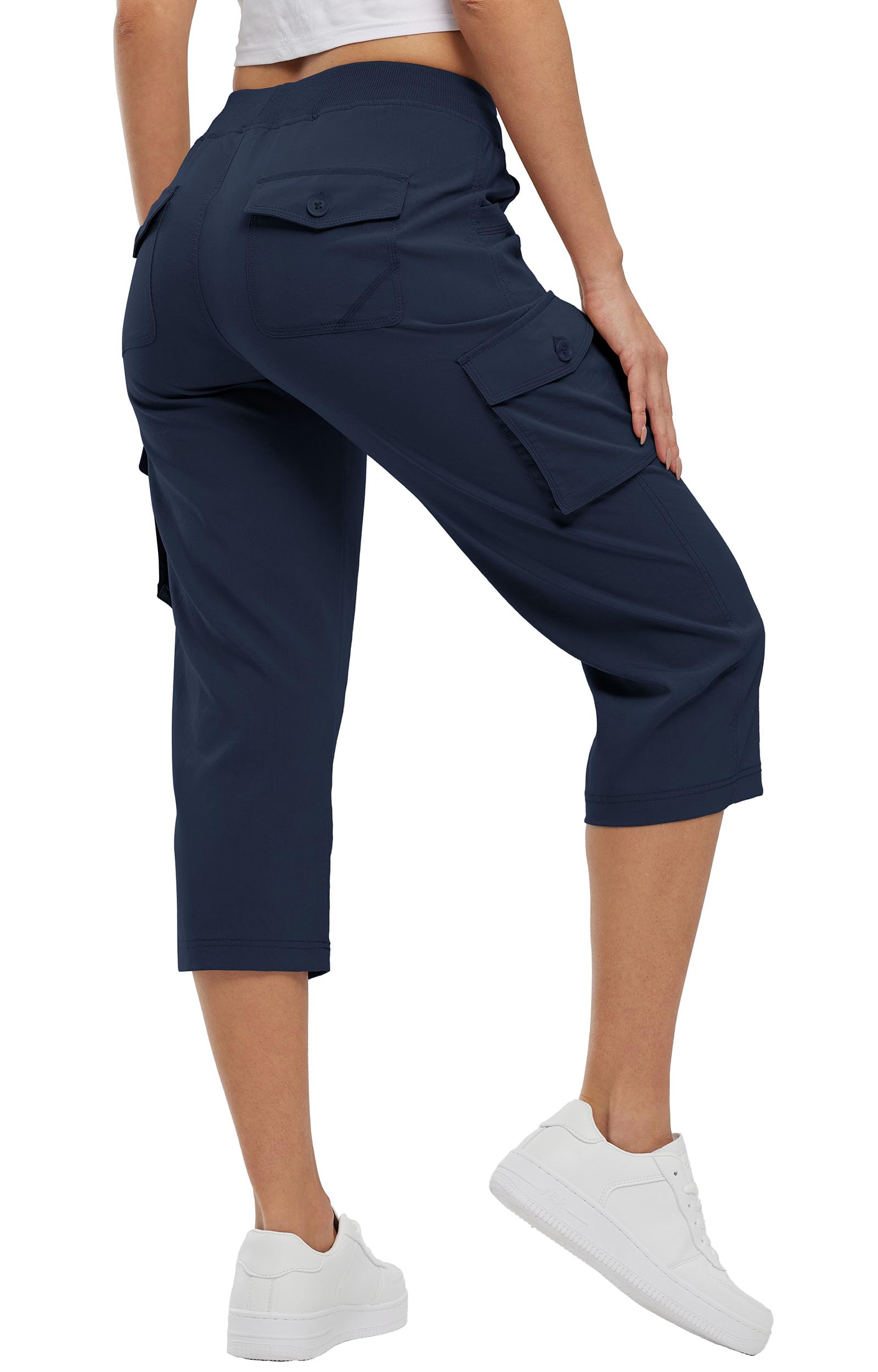 YSENTO Damskie spodnie trekkingowe, spodnie outdoorowe, spodnie letnie Capri Cargo, lekkie spodnie trekkingowe, spodnie funkcyjne