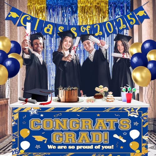 Image of Navy Blue and Gold Balloons, 65pcs 12inch Blue and Gold balloons for Anniversary Wedding New Year Birthday Party Graduation Decorations.