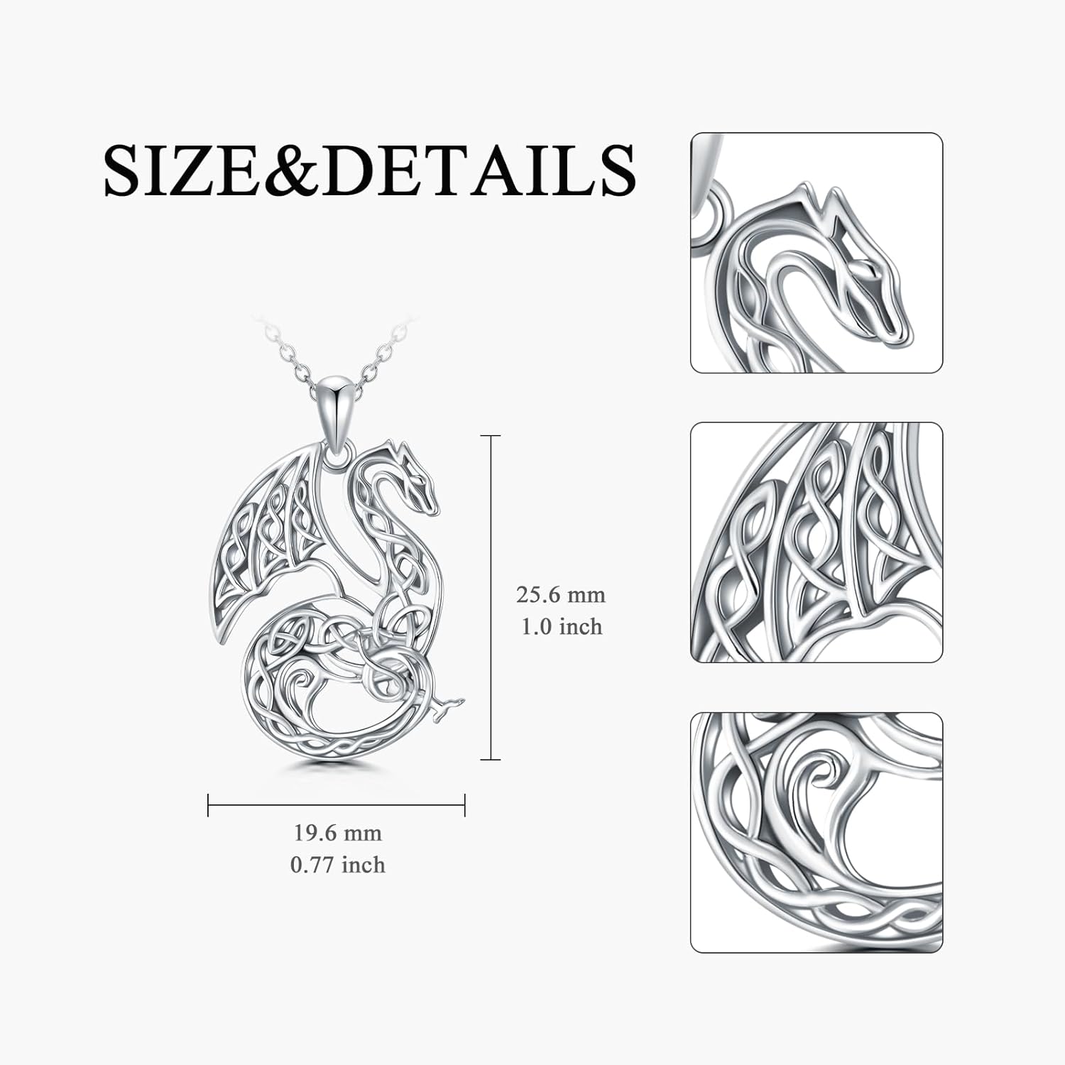 MONGAS Dragon Necklace Sterling Silver Celtic Dragon Pendant Necklace Cute Animal Jewelry for Women - Image 3