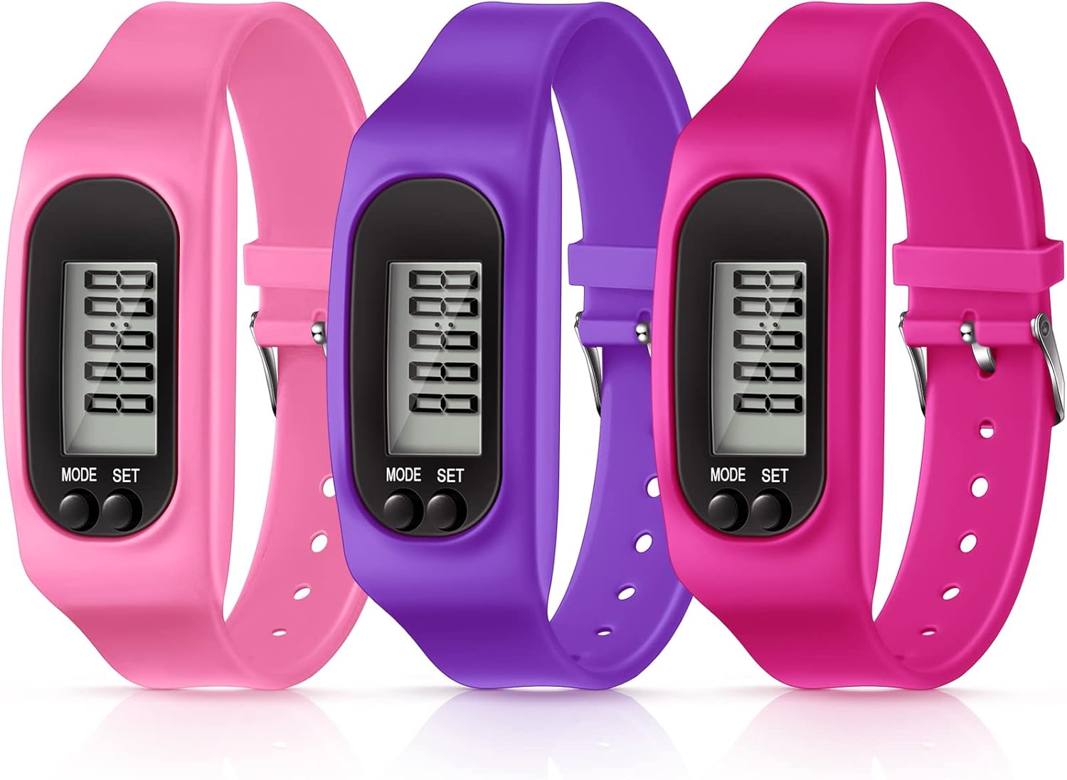 Silicone Fitness Tracker Watch 3 Pcs Walking Running Pedometer Calorie Burning and Step Counting Bracelet Steps Pedometer Watch for Walking Men Women Kids