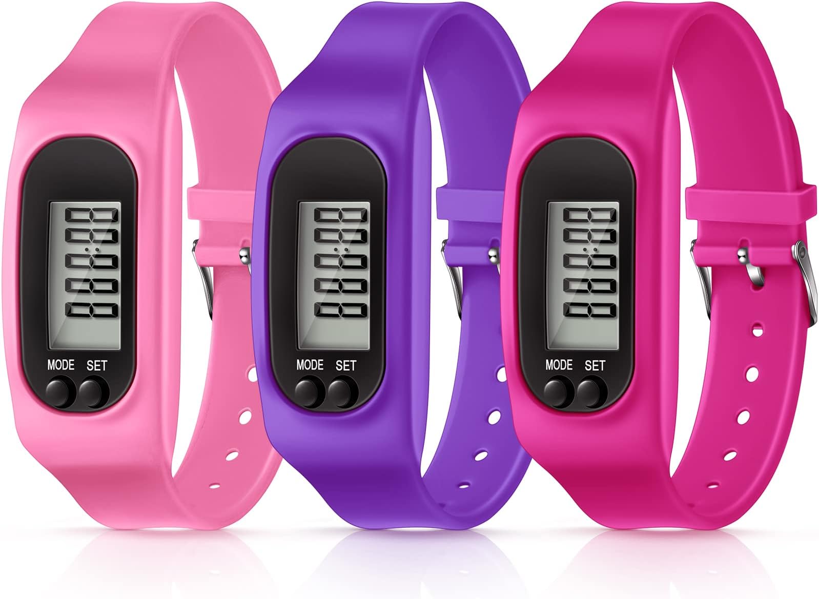 Silicone Fitness Tracker Watch 3 Pcs Walking Running Pedometer Calorie Burning and Step Counting Bracelet Steps Pedometer Watch for Walking Men Women Kids