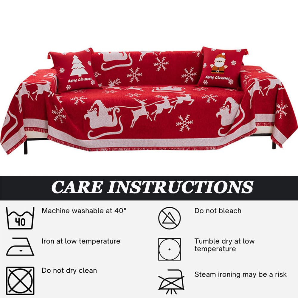 Highdi Telo Copridivano Natale Rosso Copri Divano in Ciniglia con Frange Decorative Copridivano AntiGraffio Gatto Protezione per Mobili e Divan,Copridivani 1 2 3 Posti (180x460cm,Natale #1