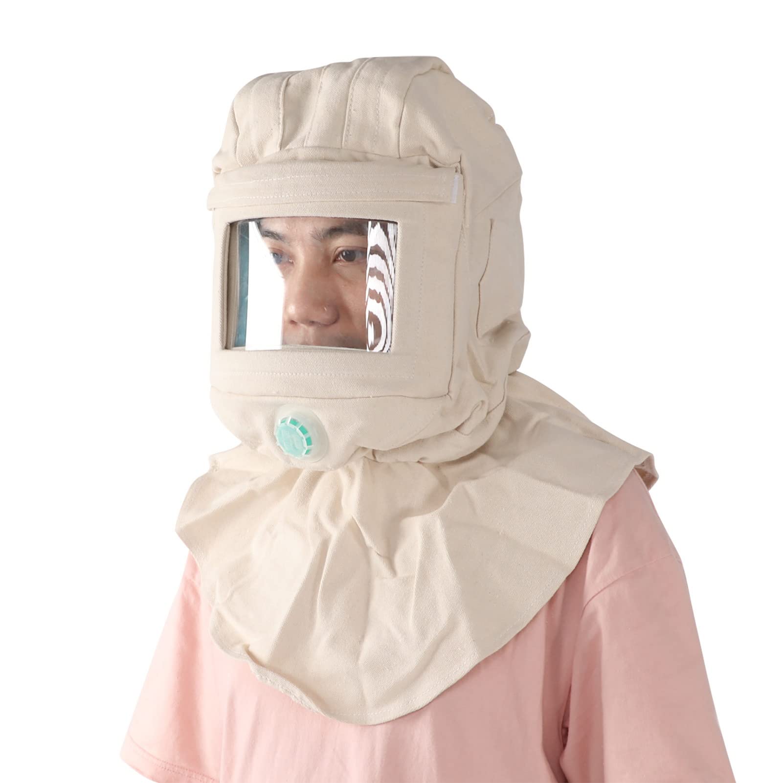Bewinner Capucha de Chorro de Protector Facial Antiviento y Polvo Protección Transpirable para Pulir Lijado Casco de Seguridad con Válvula Desmontable