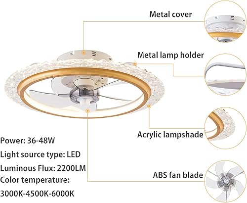 Miniatura 7 de Ventilador de techo de 19 pulgadas con luces LED regulables con control remoto, velocidad de viento de 6 niveles, 5 aspas invisibles, montaje