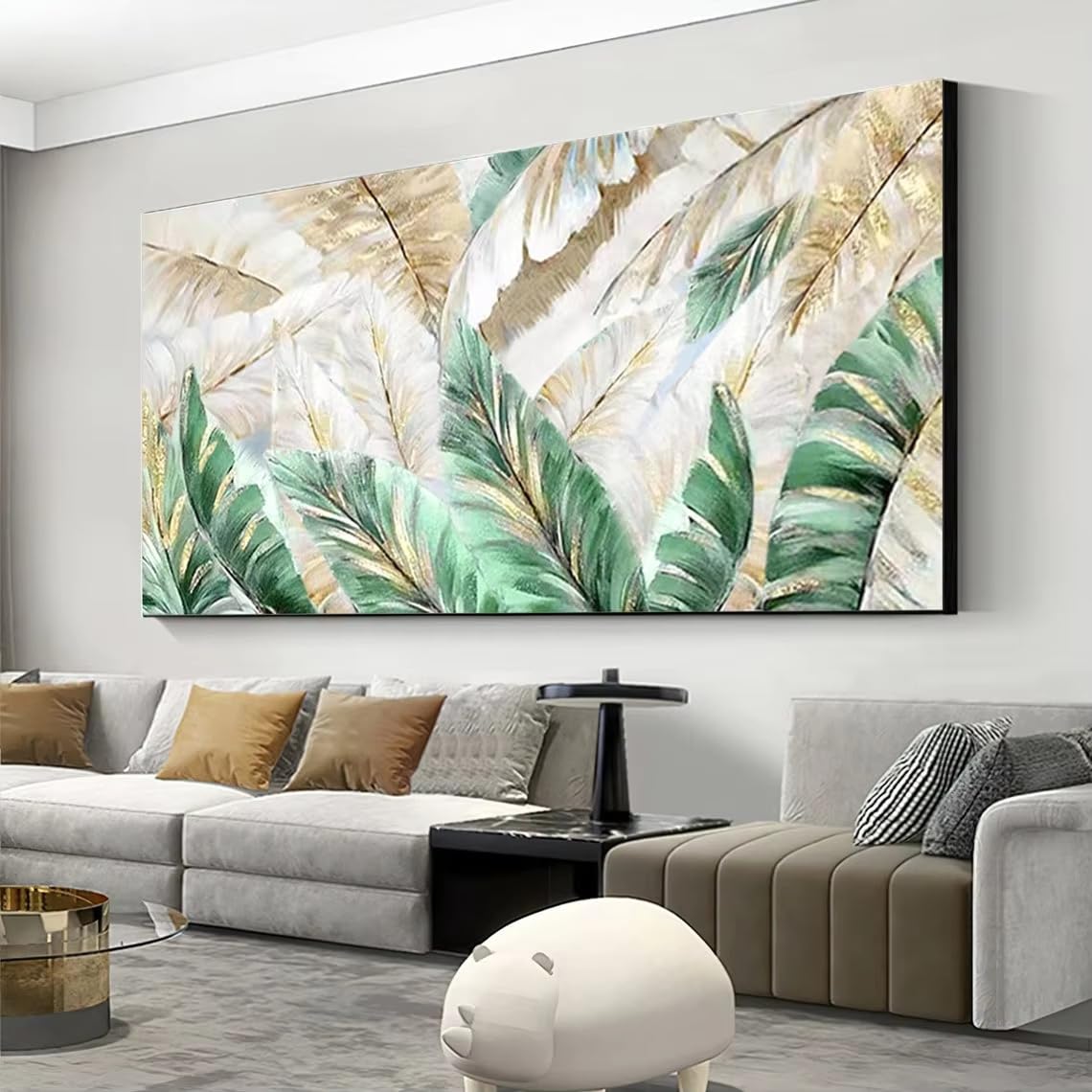 Cuadro decorativo de pared verde, pintura personalizada, decoración de primavera, obra de arte moderna (70 x 140 cm)