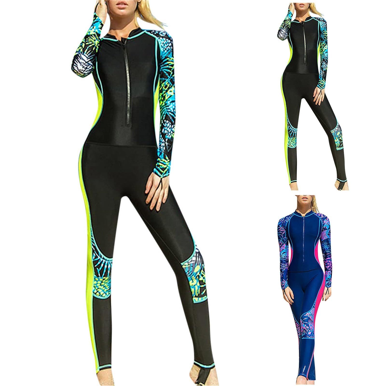 Badeanzug Langarm Damen Neoprenanzug Frauen Einteiliger Langarm Langbein Surfen Rash Guard Bademode Reißverschluss Front Tauchanzug Atmungsaktive Ganzkörper Surfen Schwimmen Anzug