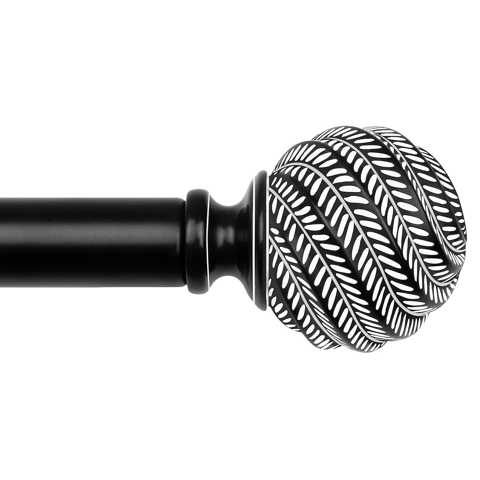 Wood Curtain Rods for Windows 66 to 120 Inches, TONIAL 1'' Adjustable 32-120 Inch Long Drapery Rod with Leaf Pattern Finials, Boho Curtain Rod for