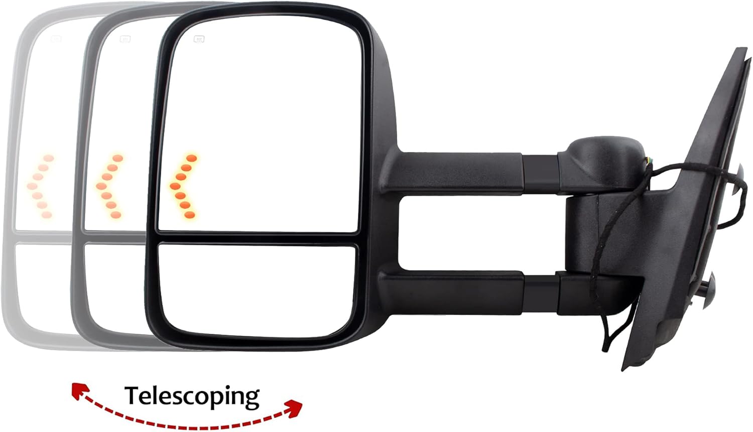 BOXI Left & Right Side Towing Mirror Power Heated Telescoping with LED Arrow Signal Light Fit for Chevy Silverado Tahoe Suburban Avalanche for GMC Sierra Yukon XL Denali 2007-2013 GM1320354 GM1321354