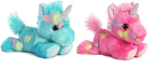 Aurora Paquete de 2 animales de peluche - Unicornio ondulado de arándanos y gelatina unicornio azulrosa multicolor