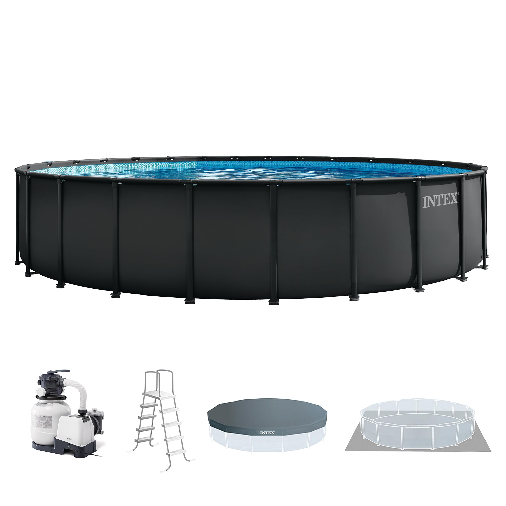 INTEX Ultra XTR 24 ft x 52 in Above Ground Pool Set, Round Swimming Pool with Steel Frame, 2100 GPH Sand Filter Pump, Ladder, Cover, & Ground Cloth