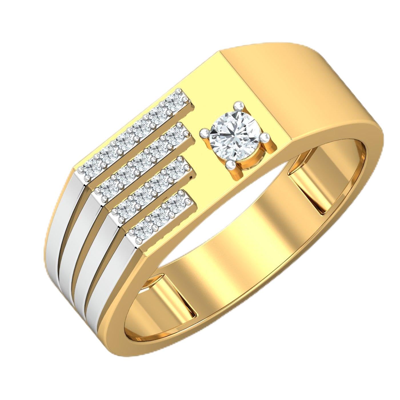 14K Yellow White Gold Over Solid 925 Sterling Silver Round Cut White Simulated Diamond Men's Engagement Wedding Anniversary Ring