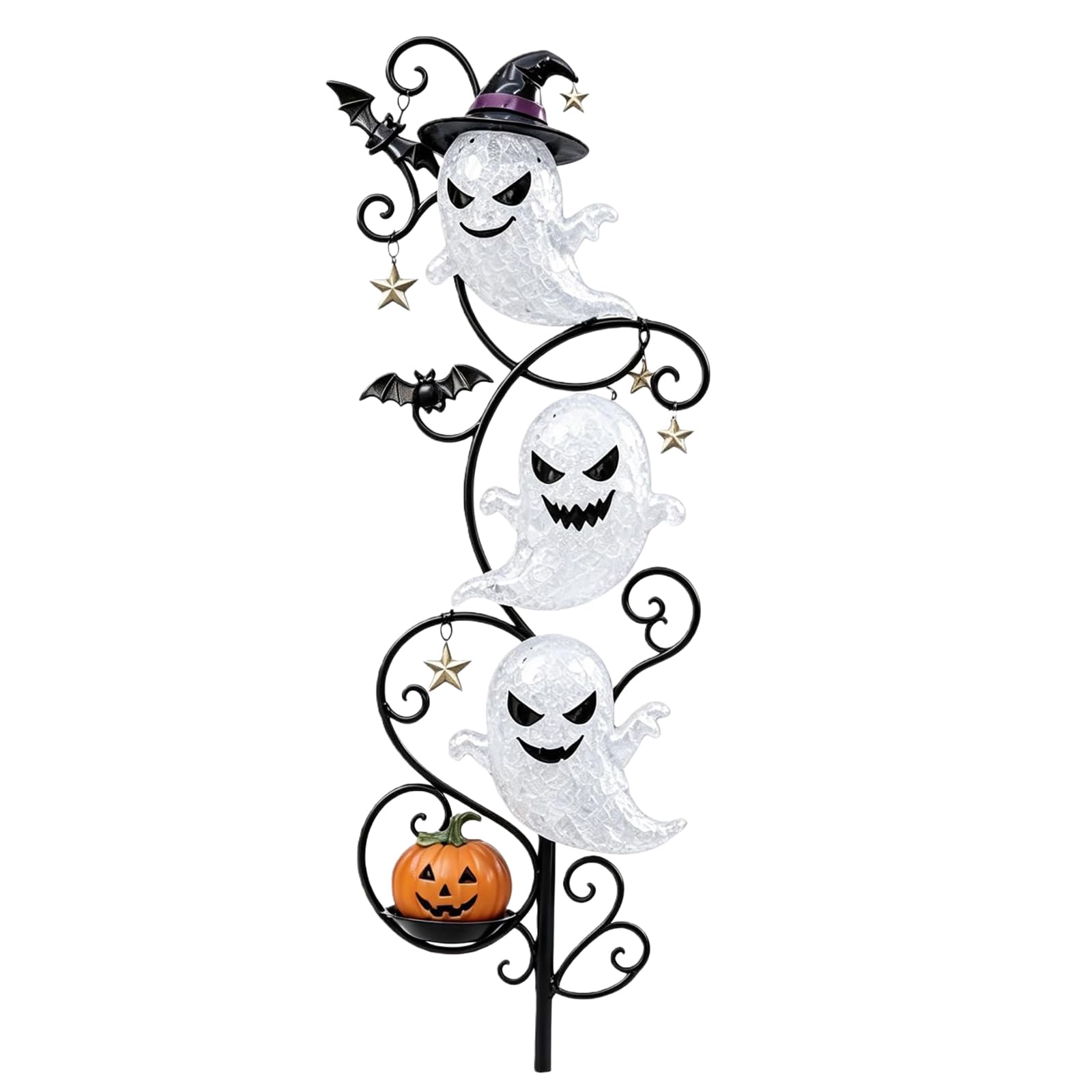 Black Solar Halloween Ghost Pumpkins Witch Hat Stake Light Outdoor Decor Yard