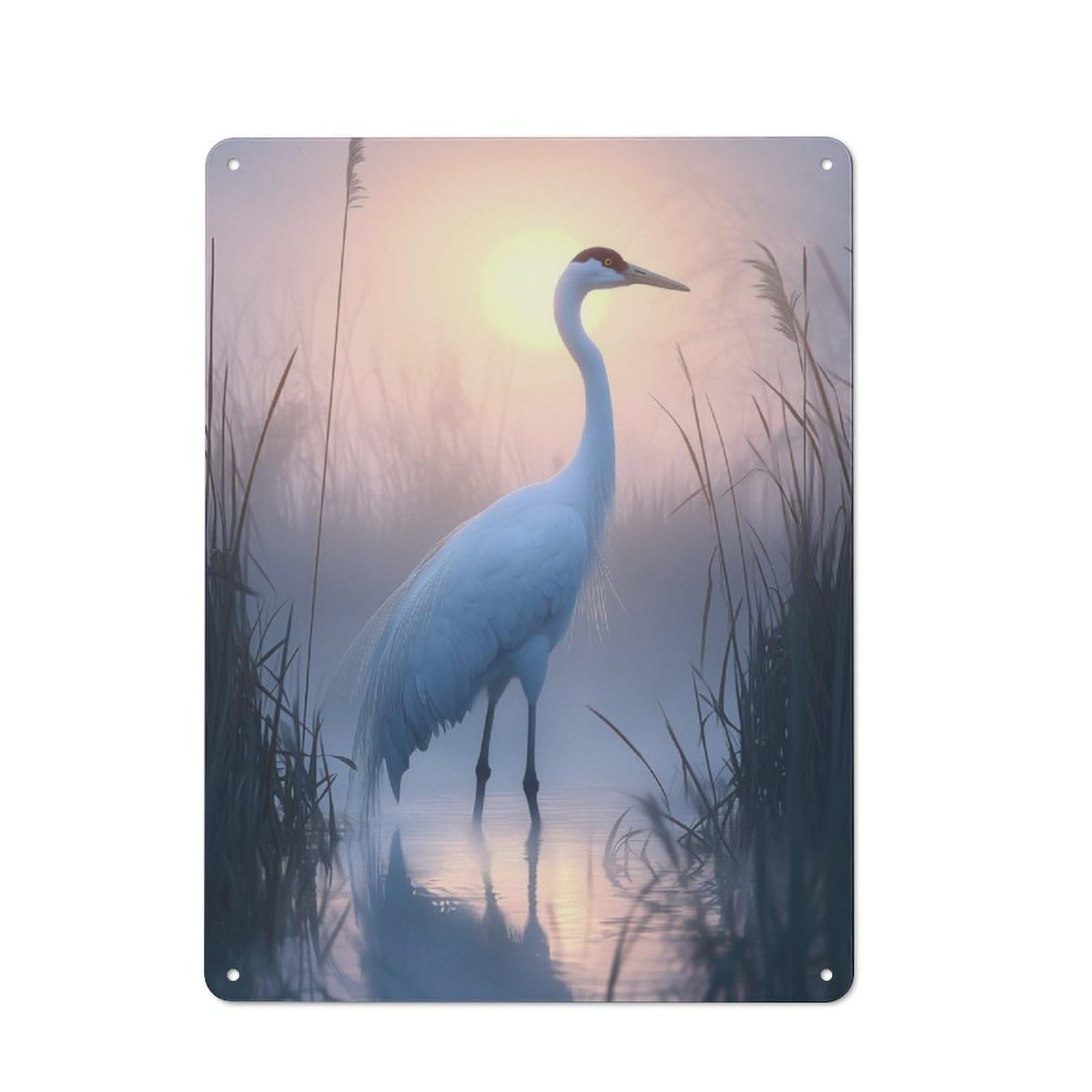 Junmoney White Crane At Sunrise Tin Sign 40X30cm For Workshop Wall, Rustic Wall Decor, Suited To Workshop Decor Fans