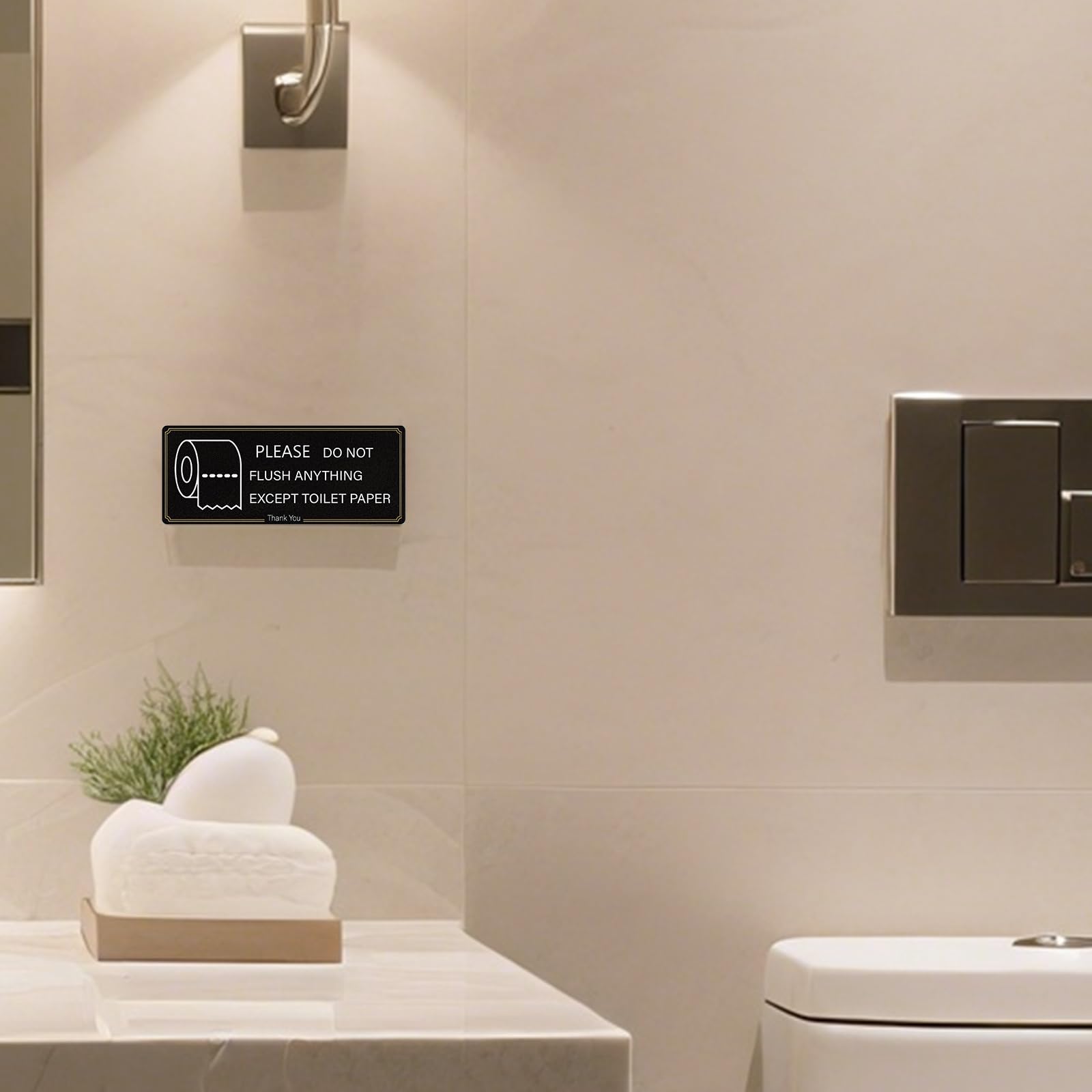 Lot de 4 panneaux en PVC avec inscription « Do Not Flush Anything Except Toilet Paper » 16,3 × 6,3 cm
