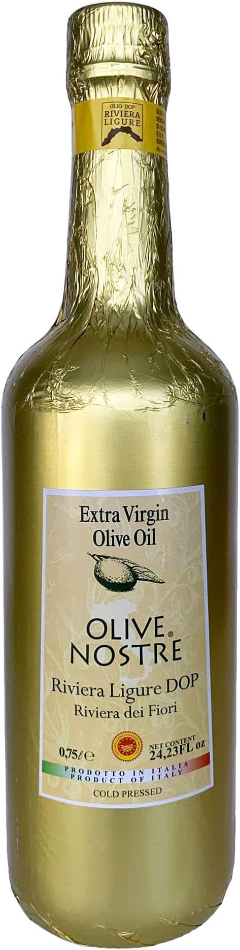 Olive Nostre Riviera Ligure DOP - Ligurian Extra Virgin Olive Oil made with 100% Taggiasca Olives 750ml (25.36 fl oz)