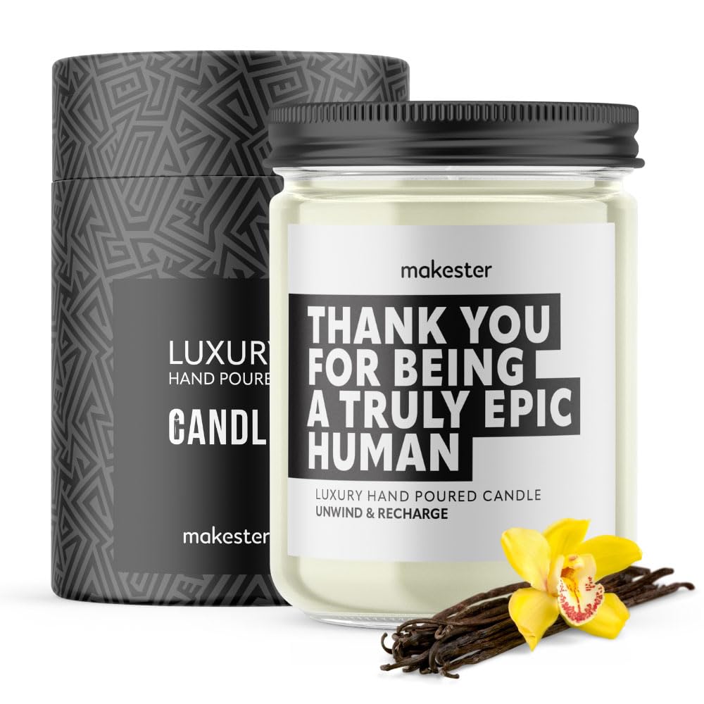 Thank You Gifts - Luxury Soy Wax Candle - Vanilla, Jasmine, Sugared Almond - Makester, White