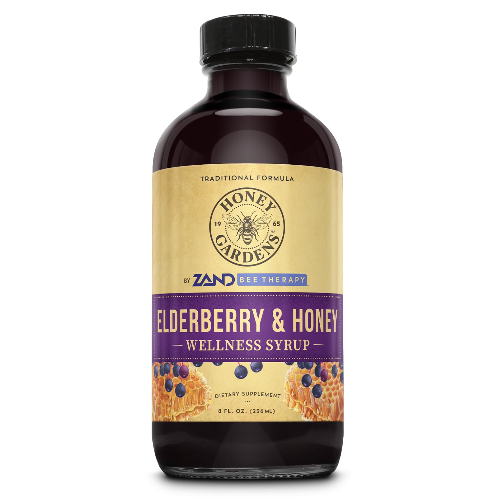 ZAND Honey Gardens Elderberry & Honey Immune Syrup - Black Elderberry Syrup for Adults & Kids, Natural Throat Defense Wellness Supplement with Propolis & Organic Apple Cider Vinegar - 8 Fl Oz