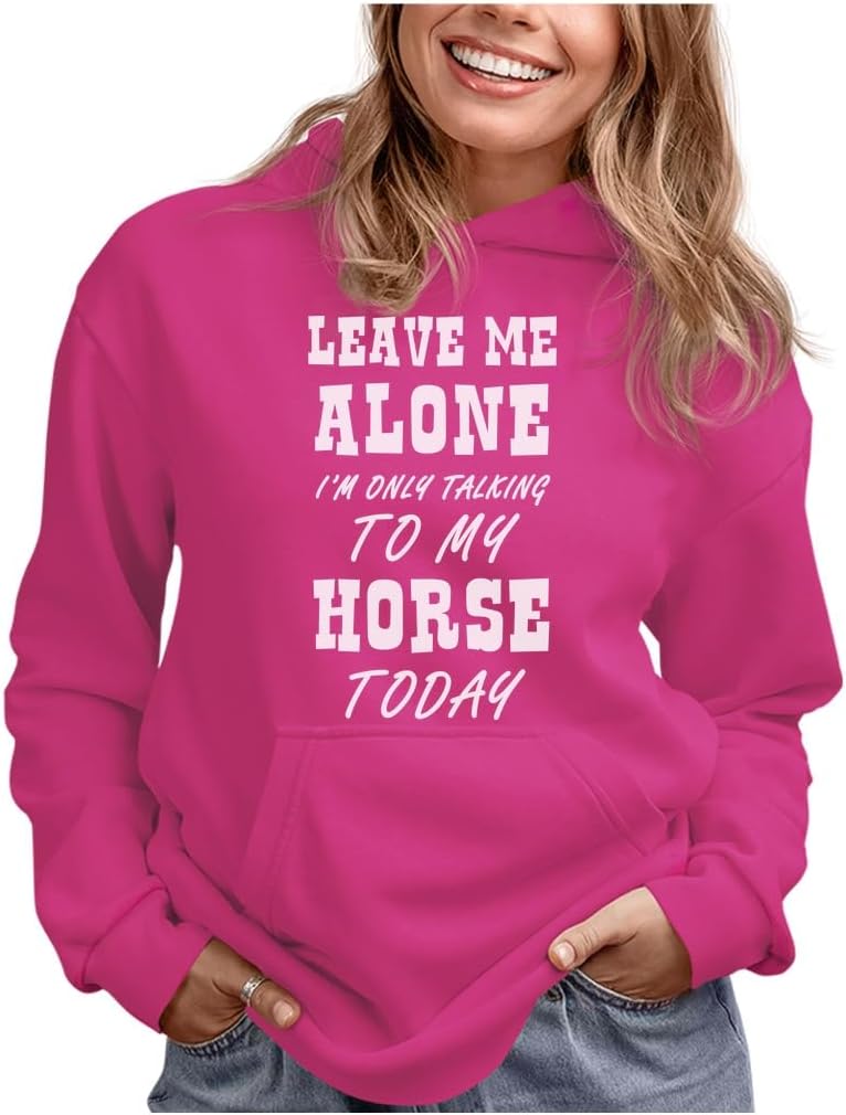 Tstars Leave Me Alone I'm Only Talking to My Horse Hoodie Teen Girls & Women Gift for Riders and Equestrian Fans Medium Pink