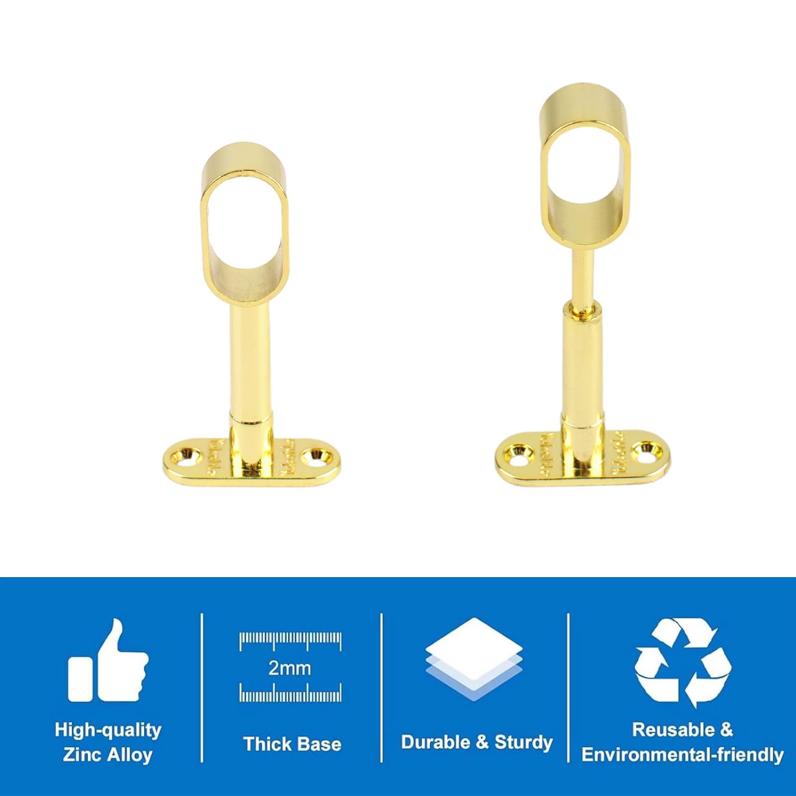 INCREWAY supporto per asta armadio, 4 pezzi cavo regolabile ovale armadio binario terminale asta per armadio armadio in bagno camera da letto, oro