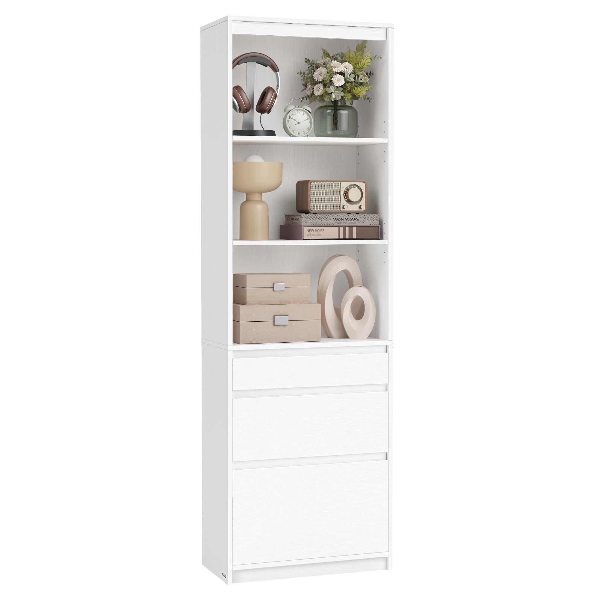 VASAGLE KAILYN Collection LBC188W01 regał na książki, regał na książki, regał z 3 szufladami, regulowany, wysokość 180 cm, do salonu, sypialni, biura domowego, nowoczesna, oszczędzająca miejsce