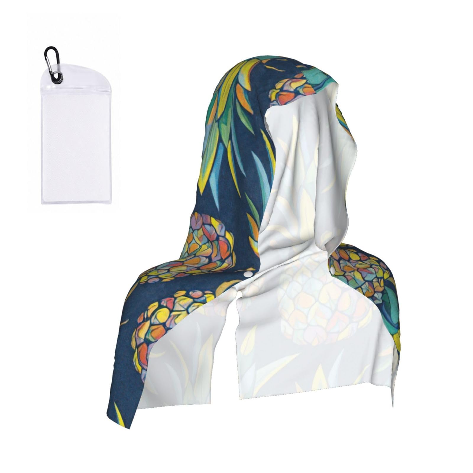 DUWAA Tropical Fruit Pineapple Print Cooling Hooded Sports Towel, 30×60cm Quick Drying Summer Cool Head Wrap For Neck And Face