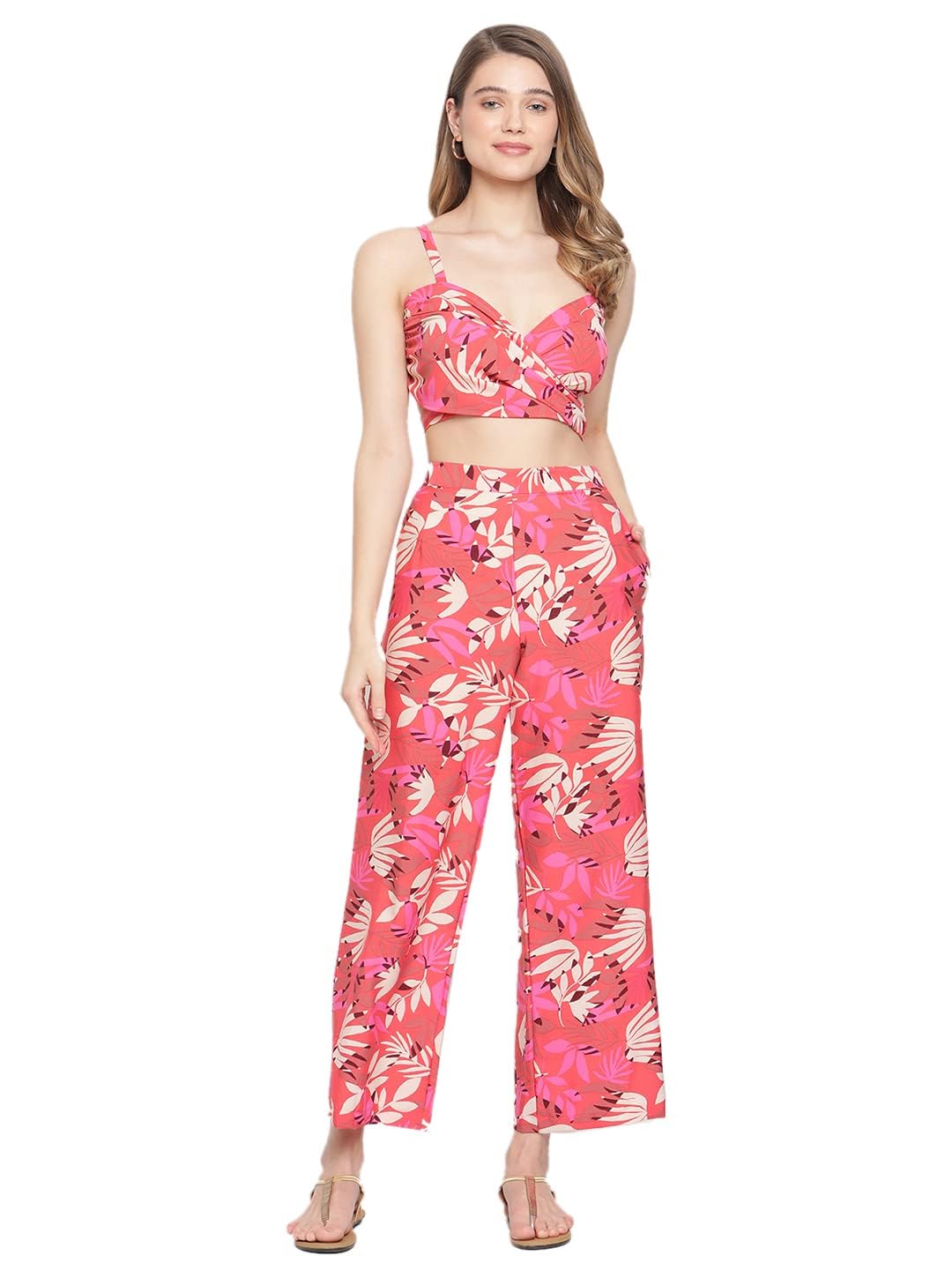 Women's Solid Beachwear Co-ord Set, Made of Lightweight Polyester, Relaxed Fit Top & Trousers for Girls, Perfect for Vacation, Resort & Poolside Outings Wear for Ladies