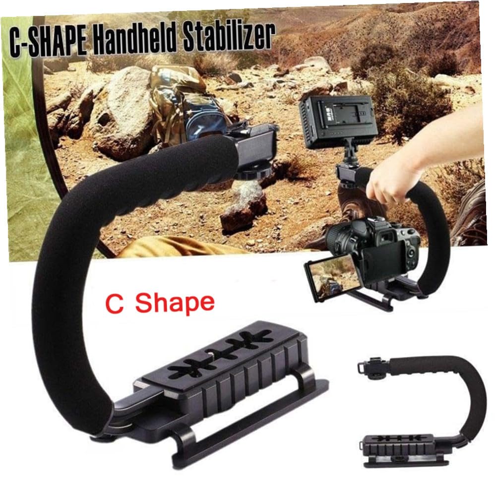 Stabilizzatore per Fotocamera C e U, Supporto Portatile Nero | Impugnatura Manuale per Riprese a Bassa Angolazione, Viaggio, Plastica e Spugna