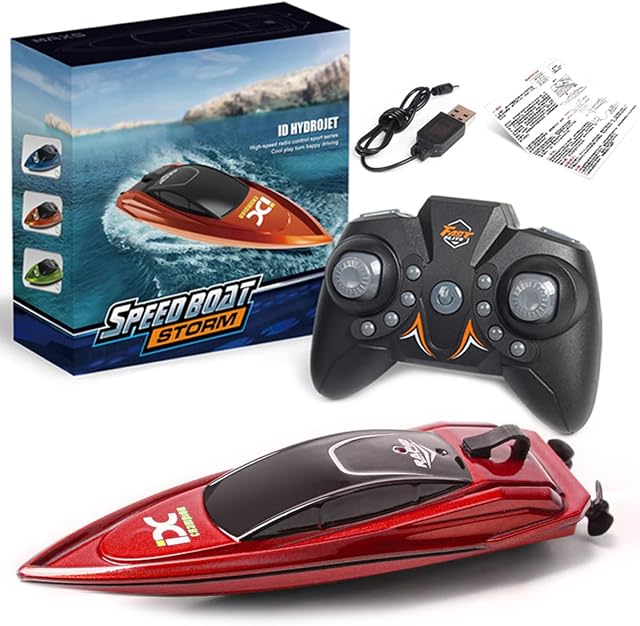 Muross RC Boat for Kids 2.4GHz 8 km/h High Speed RC Boat Electric Racing Boat Waterproof 500mAh USB Rechargeable RC Boat Toy Ship Summer Water Toy Gift for Kids Adults(red)