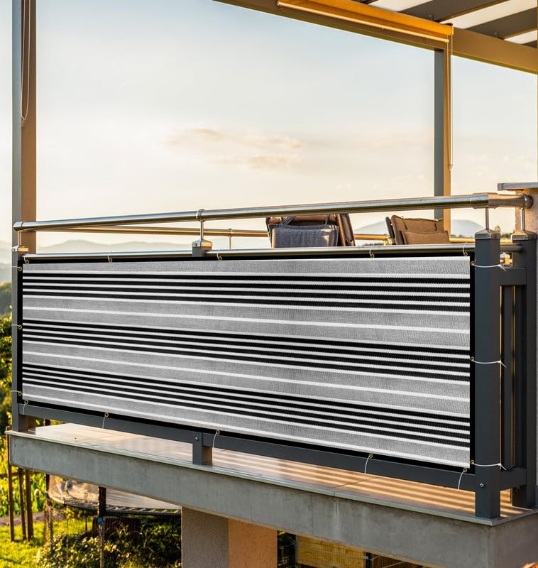 MetDeals HDPE Stripes Balcony Safety Net with Polyester Webbing for Railing | 85% Sun & UV Blockage Balcony Safety Net with Eyelet & Cable Tie for Easy Installation(Black&Grey&White, 2.50X4 MTR)-image-42