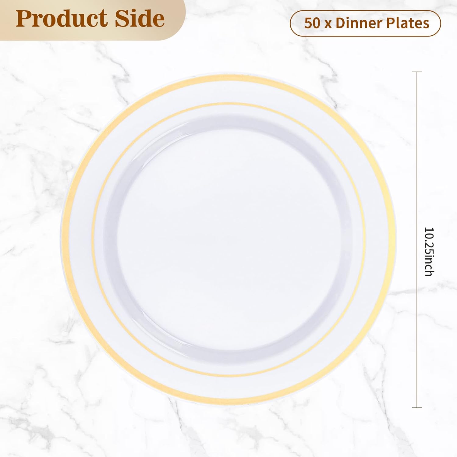 BESTVIP 50PCS Gold Plastic Plates, 10.25 Inch Disposable Dinner Plate Party with Gold Rim, Heavy Duty Disposable Plastic Plates for Christmas, Thanksgiving, Party, Wedding and Birthday - Image 4
