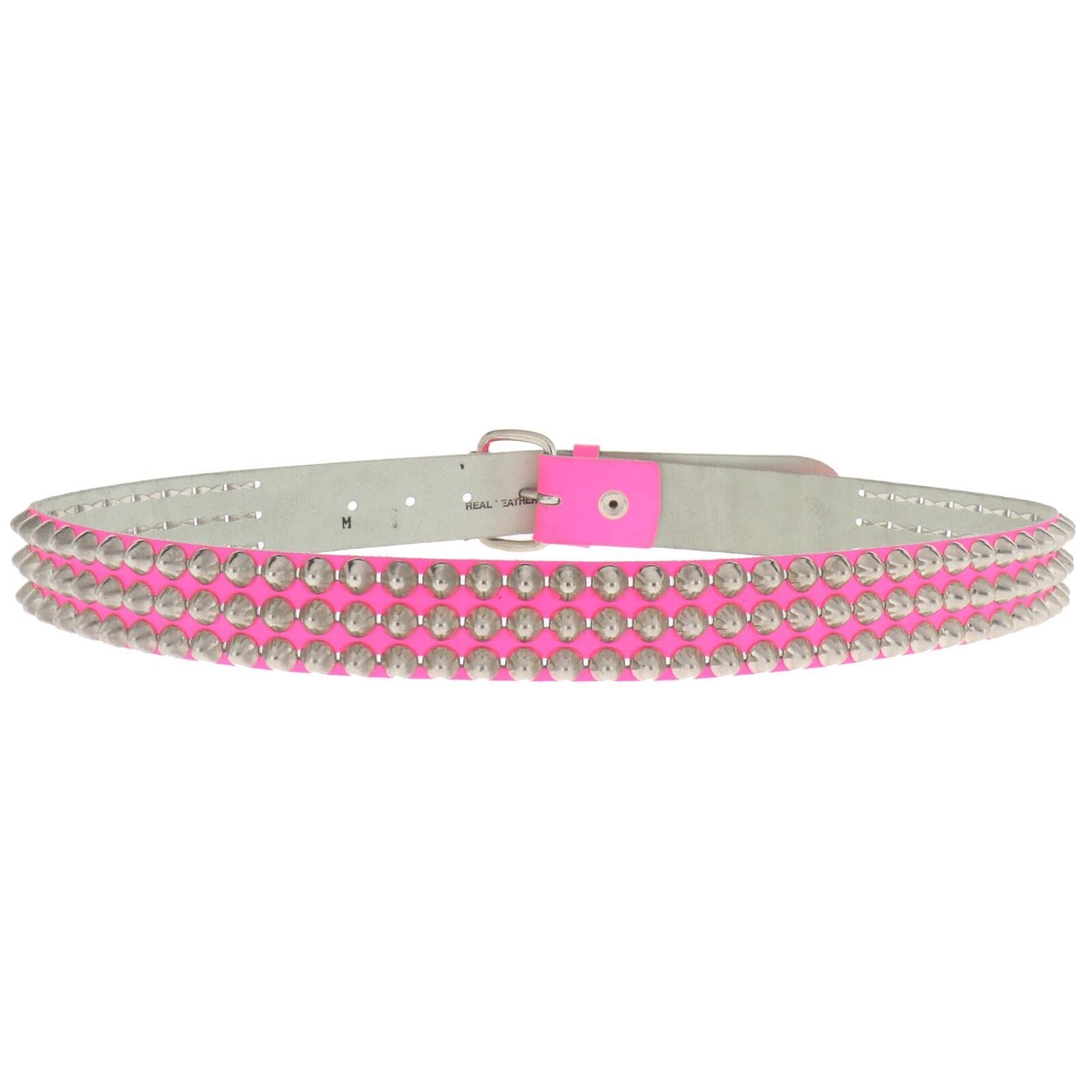 BULLET 69 38mm Gothic Studded Pink Dome Conical Real Leather Jean Belt [Medium 32" - 36" Waist]