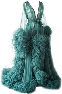 Kelaixiang Tulle Robe Long Lingerie Bridal Dressing Gown Puffy Nightgown Photoshoot