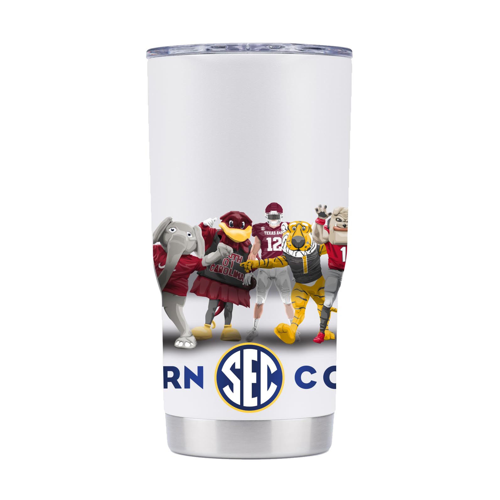 Gametime Sidekicks SEC Trinkglas, 590 ml, offizielles Lizenzprodukt, 18/8 Edelstahl, doppelwandig, vakuumisoliert, UV-LED-gedruckte Logos, Maskottchen, Weiß