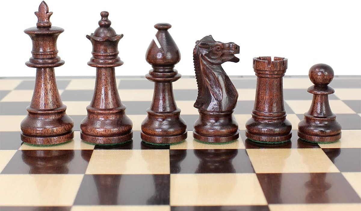 House of Chess - Victorian Staunton Ringy Rose Wood Chess Set - 14 x 14 Inches Wooden Folding Chess Board with Algebraic Notation - Wooden Chess Pieces with King Height 3 Inches + 2 Extra Queens