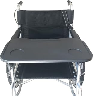 OQHAIR Mesa con Bandeja para Silla de Ruedas con 2 portavasos, bandejas universales para sillas de Ruedas eléctricas o manuales (Color: Negro)
