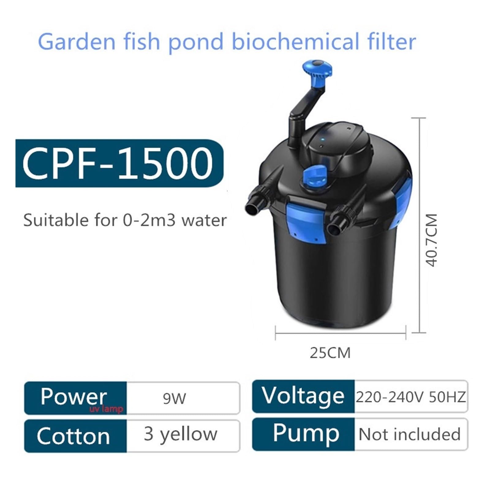 Filtros Piscina, De Filtración De Estanque De Peces, Filtro De Cubo Piscina Cultivo Externo CPF-1500 16L Adecuado For Estanque De Peces De 2m³ con Lámpara Germicida(CPF1500)