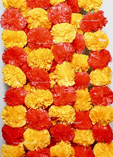 Image of SPHINX Artificial Marigold Flower Garlands-Fluffy Marigold Strings for Diwali,Pooja,Wedding,Festival,Housewarming,Home,Mandir,Wall,Door, Home Decor-Reusable Trousseau Gift -Light Orange & Red, 5 Pcs