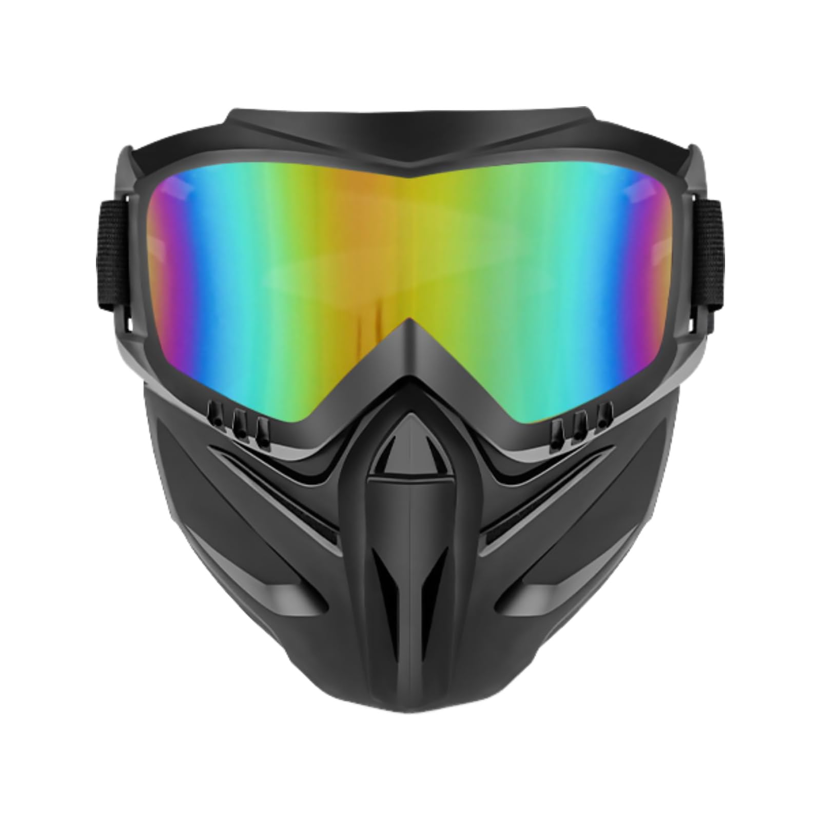 Detachable Full Face Goggle Mask, Motorcycle Riding Face Protection with Anti-Fog Fan System, Detachable Masks with Goggles for Motorcycle Cycling Skiing Halloween Cs Game Cosplay (Colorful)