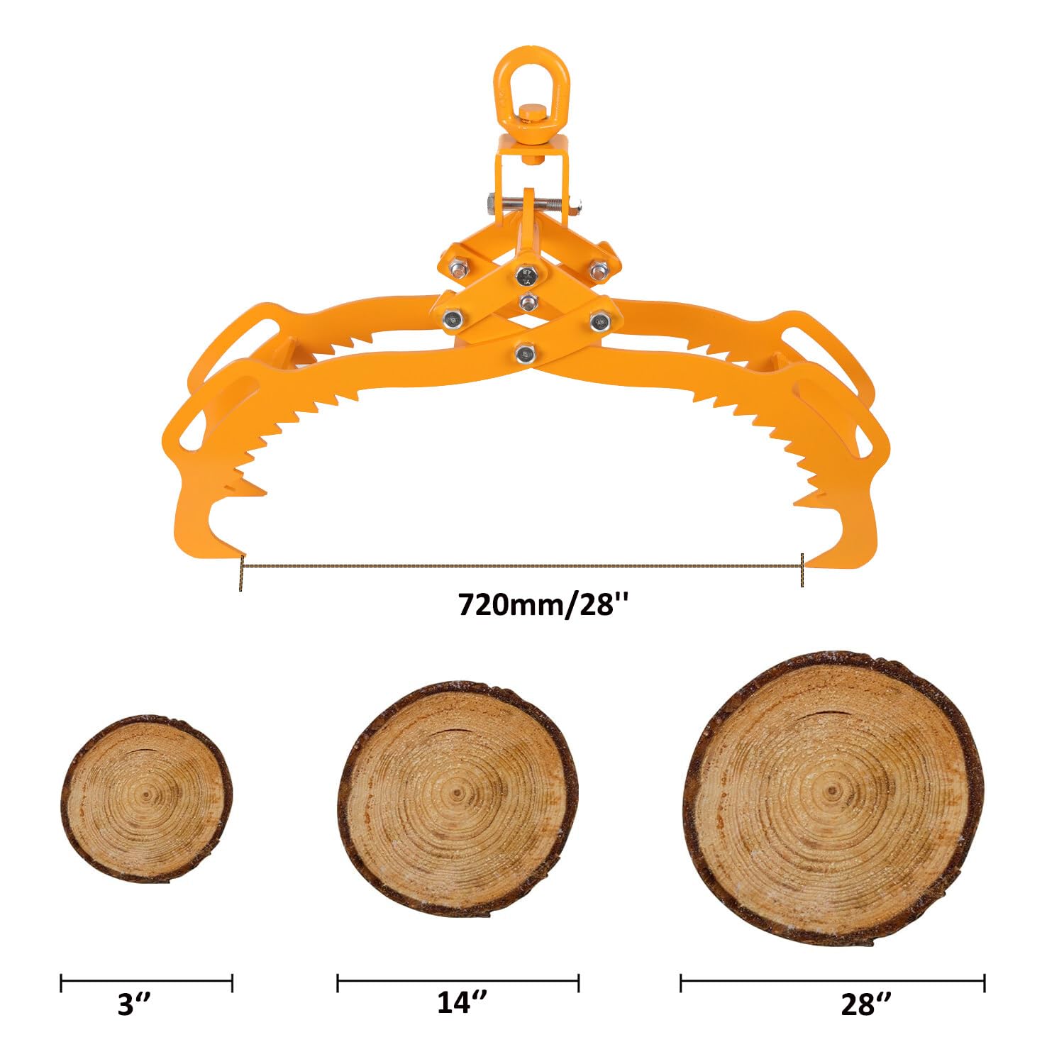 Pinza Forestal para Elevar Troncos de Hasta 720 mm, Gancho de Garra para Madera 4 Garras de Sujeción para Pinzas de Registro, Fuerza de Tracción 1500 kg/3300 lbs