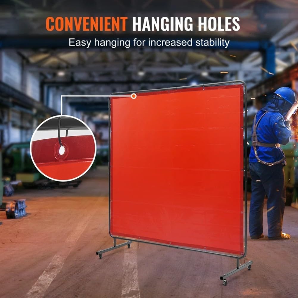 Rideau de soudure VEVOR - 1,8 x 1,8 m - En vinyle résistant aux flammes - Protection UV à 6 niveaux pour zones de soudage - Portable pour atelier/industriel - Rouge