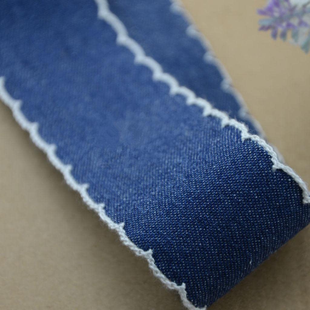 MERISHOPP 2 Yards Denim Jean Ribbon Trim Fabric for DIY Hair Bow Decoration Navy 40mm 3