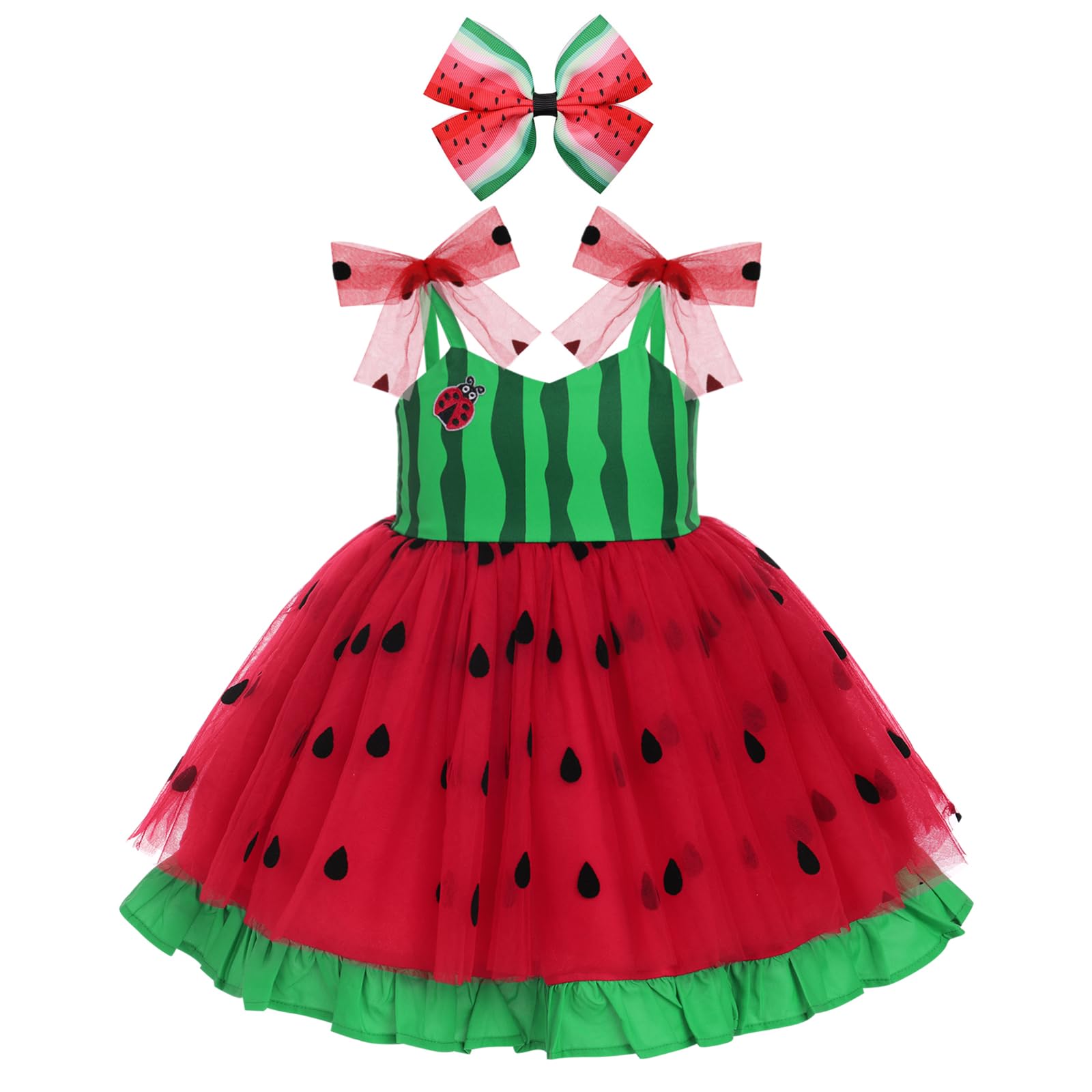 AWIBMK Kids Girls Melon Birthday Dress with Headband Mouse Birthday Outfit Halloween Costume Cake Smash Photo Shoot