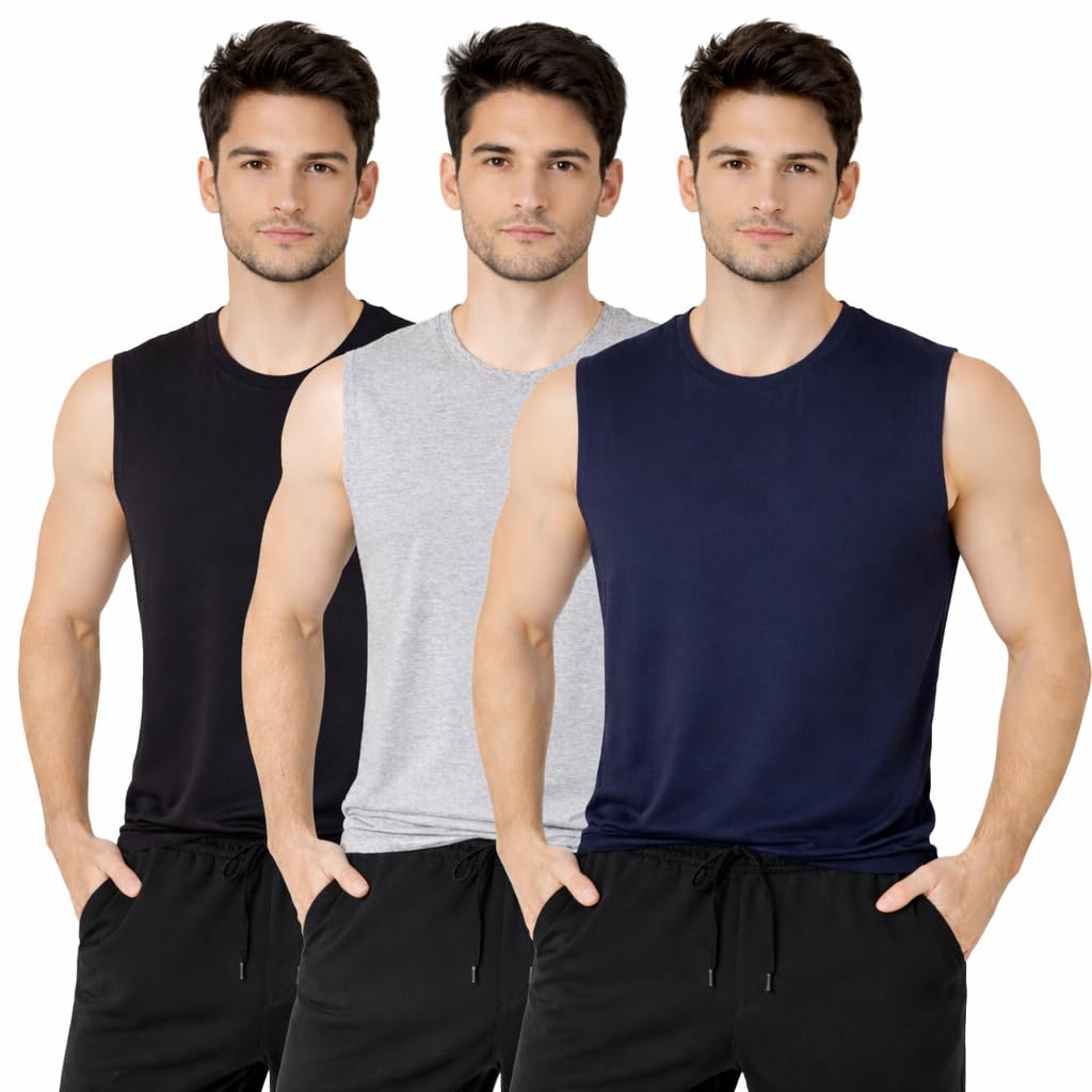 Men Cotton Gym Vest Breathable Sleeveless Sando Lightweight Workout Tank Top Comfortable Round Neck Training Shirt Fitness Activewear for Gym Running-image-11