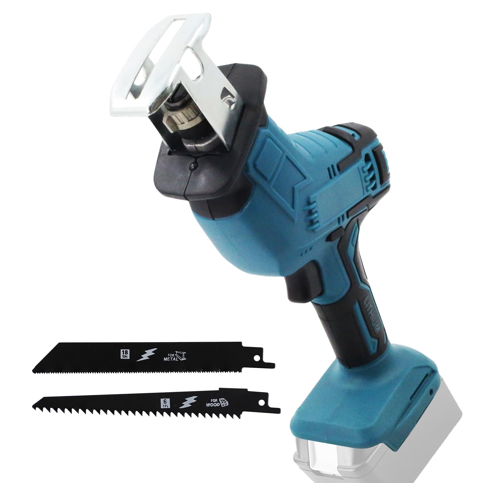 Scie alternative électrique sans fil avec 4 lames – Compatible avec batterie Makita 18 V – Pour bois et métal – Sans batterie ni chargeur