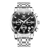 Men's Stainless Steel Chronograph Watch, Big Face Gold Silver Black Tone Easy to Read Analog Quartz Watch, Luxury Waterproof Date Diamond Roman Arabic Numerals Dial Dress Watch for Men