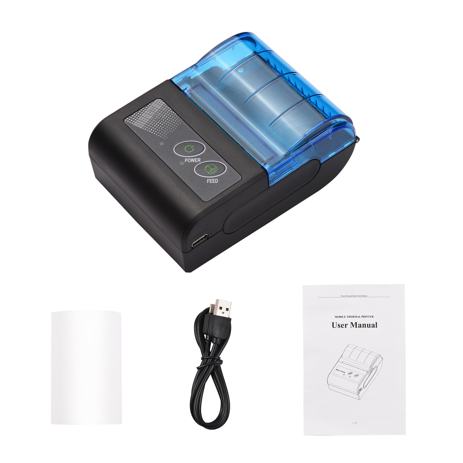 Mini impresora térmica portátil, impresora térmica de recibos de 2 pulgadas, impresora inalámbrica USB de recibos con papel de impresión de 58 mm, compatible con iOS, Android, Windows, para